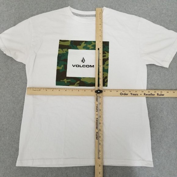 Volcom Shirt Mens Medium White Short Sleeve Crew Neck Casual Camouflage Logo - Picture 7 of 9